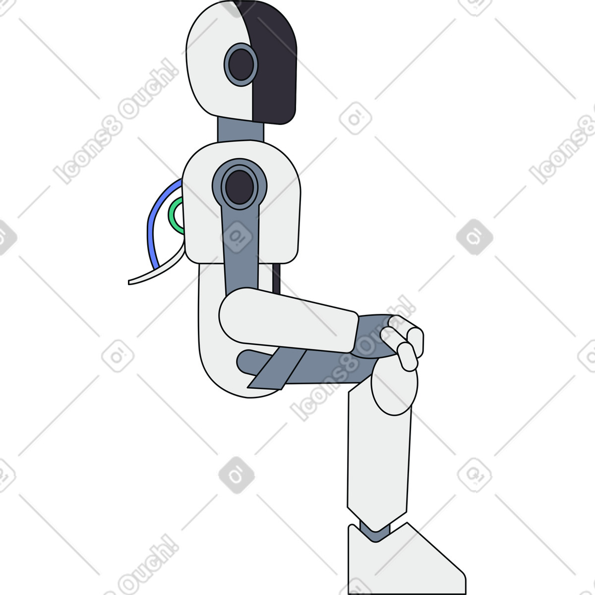 Robot umanoide seduto illustrazione in stile Teko scarica in PNG, SVG