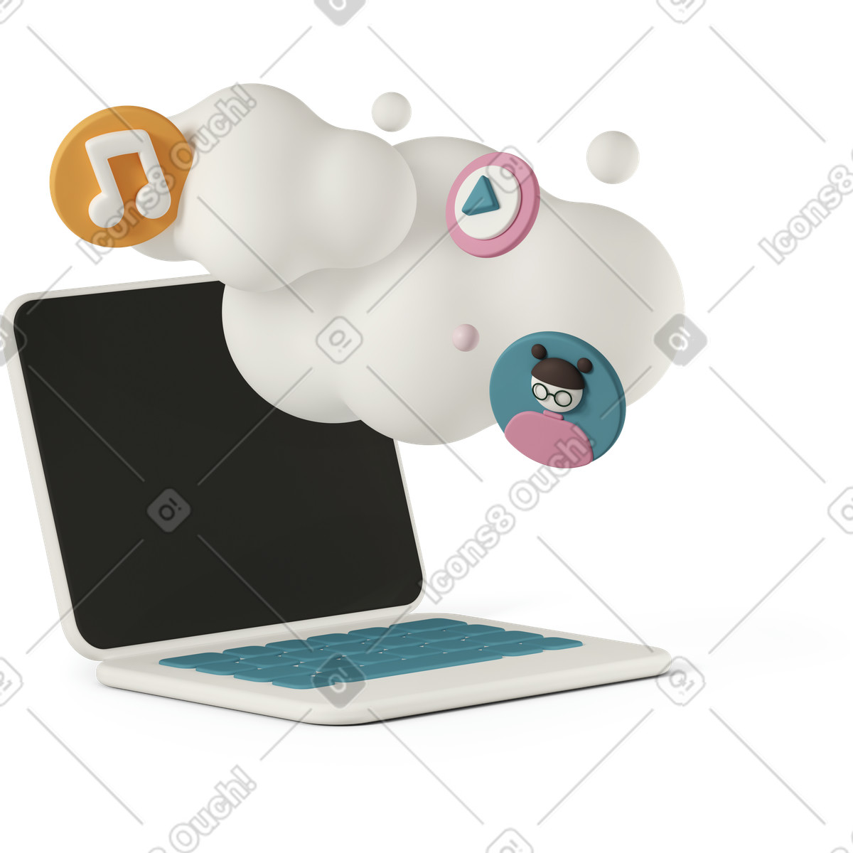 3D Casual life スタイルの Laptop with files in cloud storage のイラストをPNG、SVG形式でダウンロード