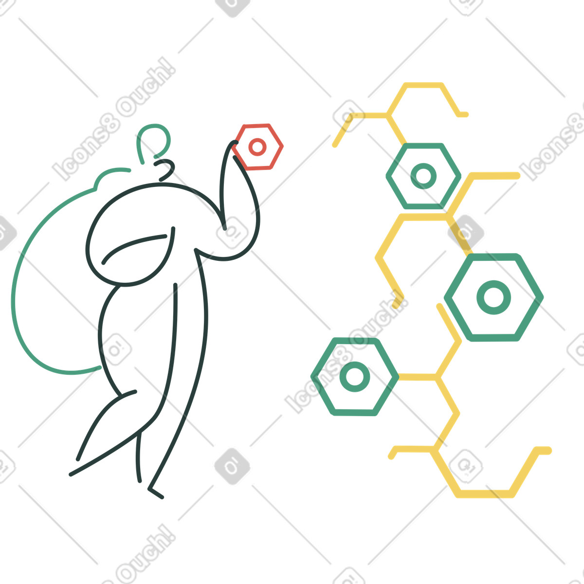 Ilustração de Mulher montando uma cadeia molecular em no estilo Macaroni para baixar em PNG, SVG