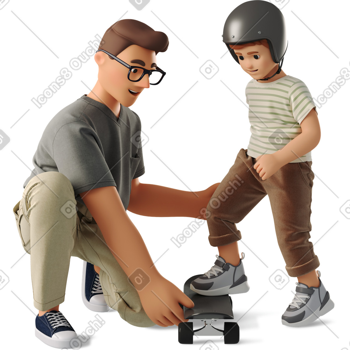 Man and boy skateboarding illustrazione in stile 3D Business scarica in PNG, SVG