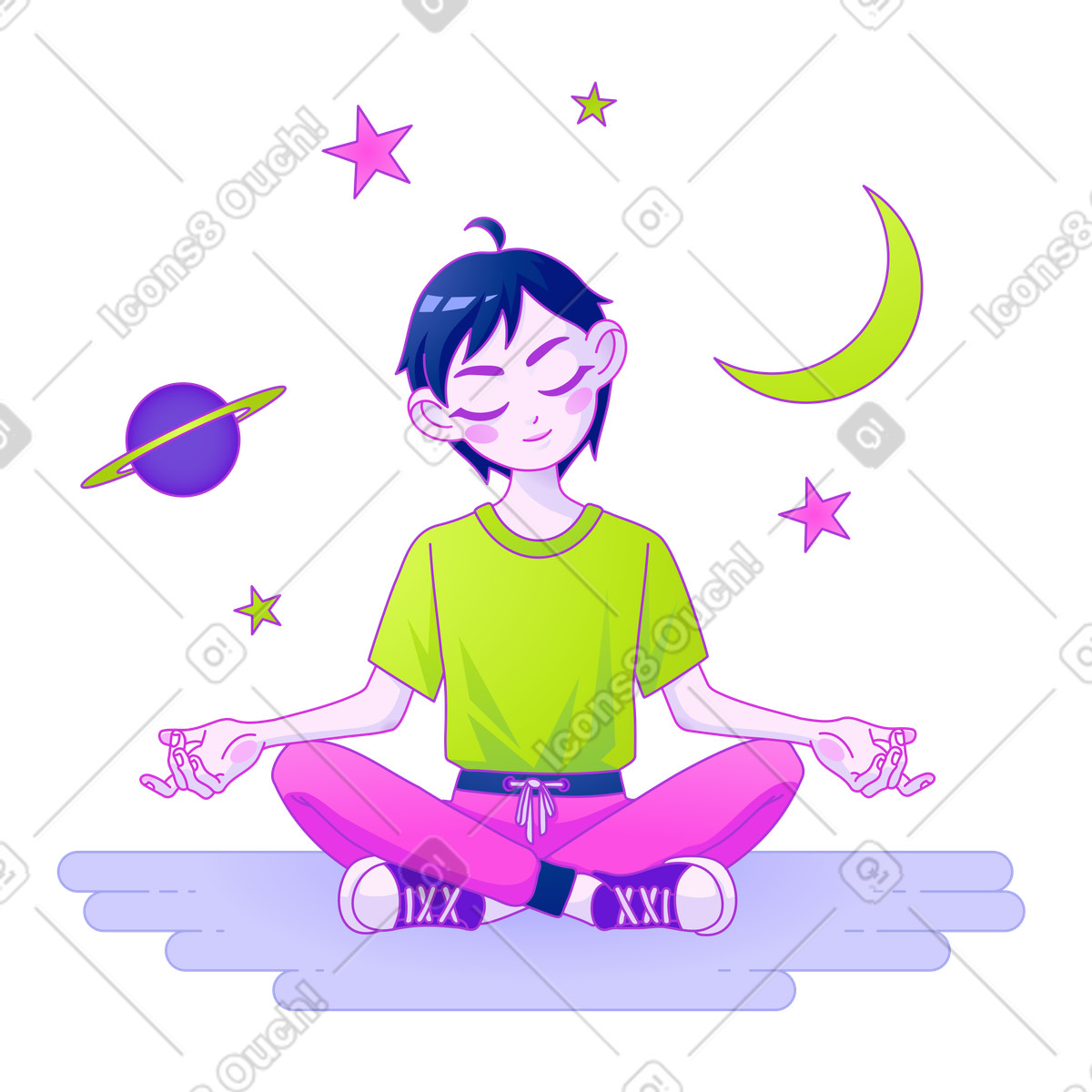 Junge sitzt im lotussitz und meditiert-Illustration Experimental-Stil als Download in PNG, SVG