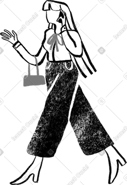 흑인과 백인 긴 머리 여자 걷고 전화 통화 PNG, SVG