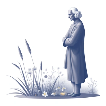 A silhouette of Rabindranath Tagore stands prominently in the background, capturing his thoughtful pose. In the foreground, a beautiful arrangement of nature elements represents the essence of a famous verse from "Gitanjali". There are delicate flowers and tall grass gently swaying, symbolizing the connection between the human spirit and nature. The entire composition conveys a sense of introspection and peace, with Tagore's silhouette serving as a focal point that harmonizes with the surrounding elements.