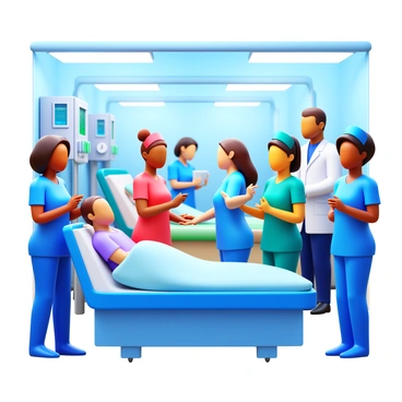 A diverse team of nurses working together seamlessly in a busy hospital ward. The nurses include individuals of different ethnic backgrounds, each wearing scrubs in various colors. They are attending to patients with care, with one nurse checking a patient's vital signs, another administering medication, and a third discussing a treatment plan with a doctor. The ward is filled with medical equipment, such as monitors and IV stands, while the background shows hospital beds occupied by patients. Bright overhead lights illuminate the scene, highlighting the teamwork and dedication of the nurses as they provide quality care.