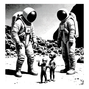 Astronauts encountering aliens on a distant planet with a humorous twist