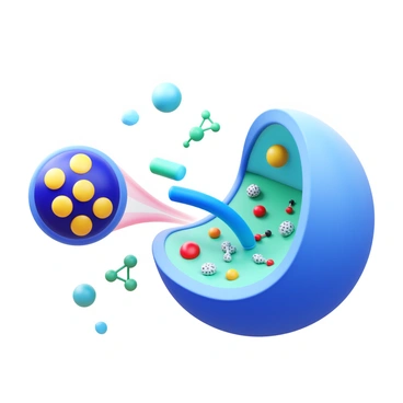 A secretory vesicle in a spherical shape, filled with molecules, is moving towards a cell membrane. The cell membrane is depicted as a semi-permeable structure, with a lipid bilayer visible. The vesicle is shown in motion, with a slight blur indicating speed. Surrounding the vesicle, various proteins and receptors attached to the cell membrane can be observed, highlighting the process of fusion. The background features other cellular elements to provide context, emphasizing the inner workings of the cell.