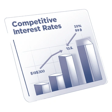 A detailed chart displaying competitive interest rates. The chart includes multiple bars or lines representing different interest rates offered by "Sanchay Plus." Each bar or line is labeled clearly with corresponding interest rate values. The background features grid lines to enhance readability. The title of the chart is prominently displayed at the top in bold letters as "Competitive Interest Rates." The overall composition is organized and easy to understand, with a clear layout illustrating the differences in rates.