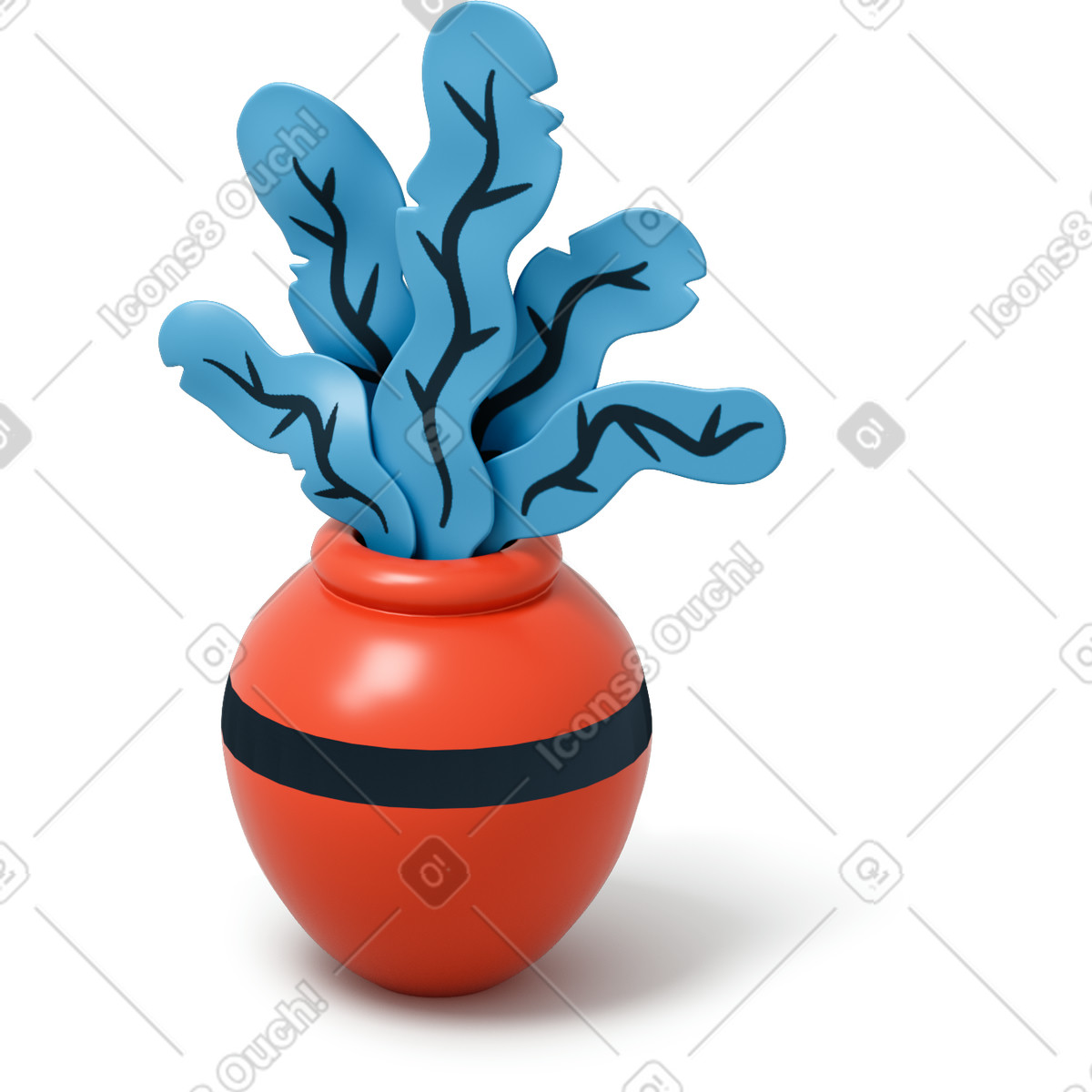 3D Flame 스타일의 파란 화분 일러스트레이션 PNG, SVG 다운로드