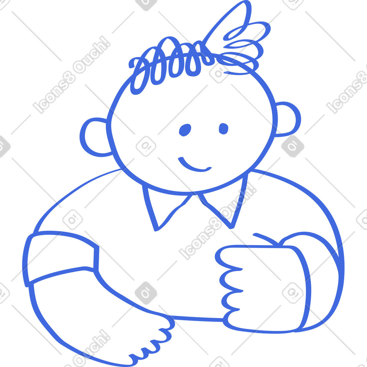 Ilustração de Character smiling face with curly hair and simple shirt collar em no estilo Ballpoint Pen para baixar em PNG, SVG