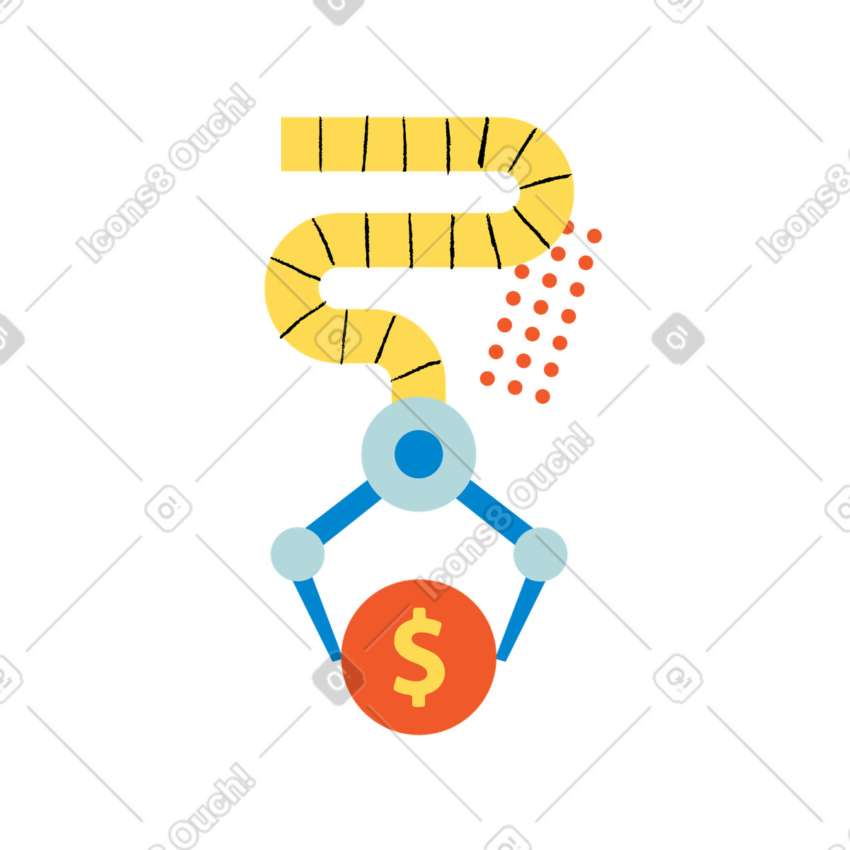 Robotic claw holding dollar coin illustration in PNG, SVG