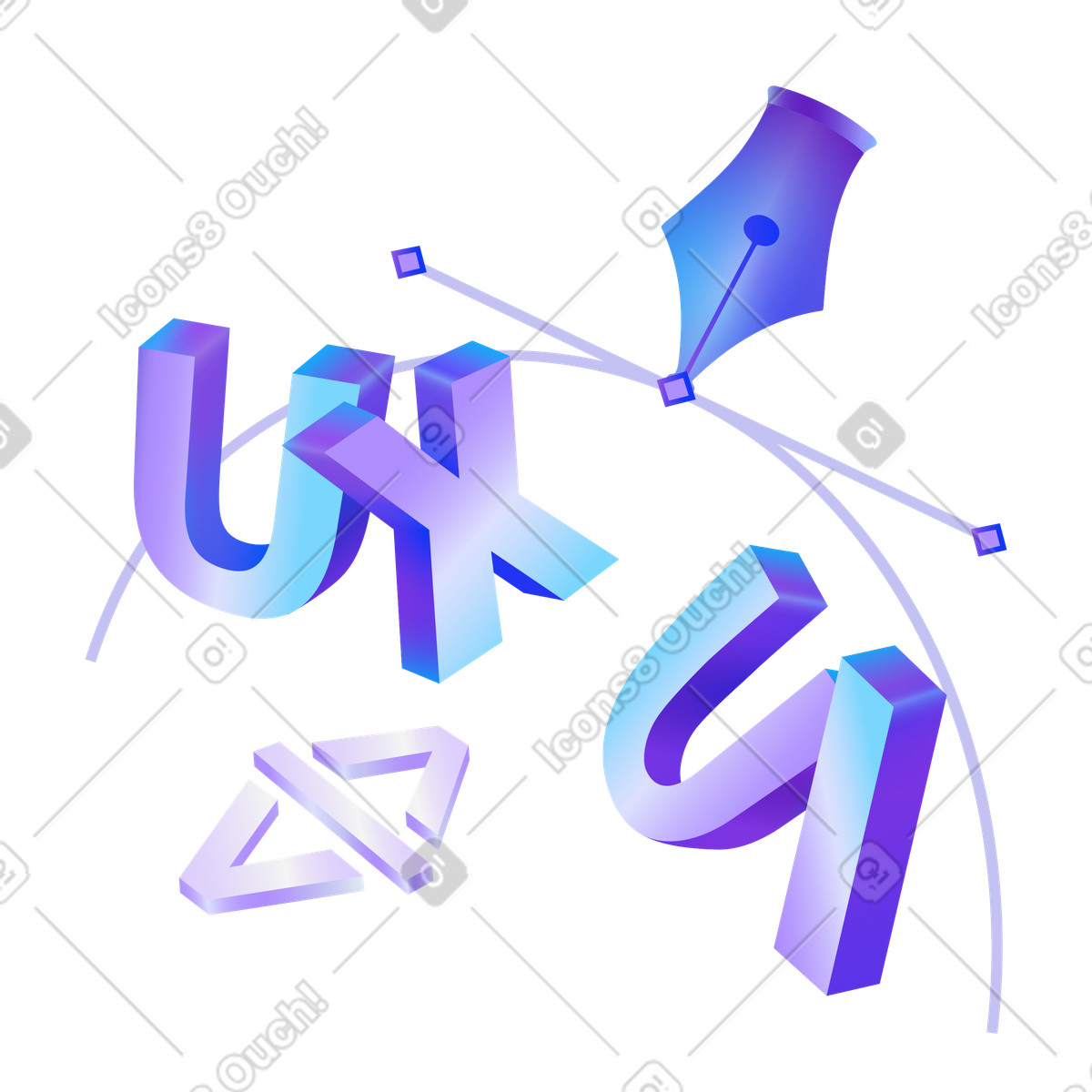 UX UI letters with digital pen tool, User interface and experience design illustration in PNG, SVG