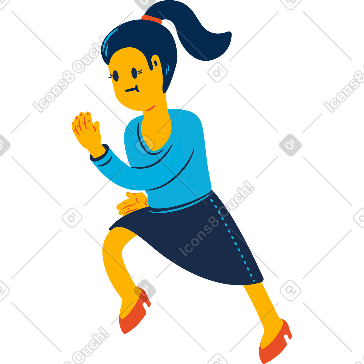 Running woman with a ponytail illustration in Flame style download in PNG, SVG