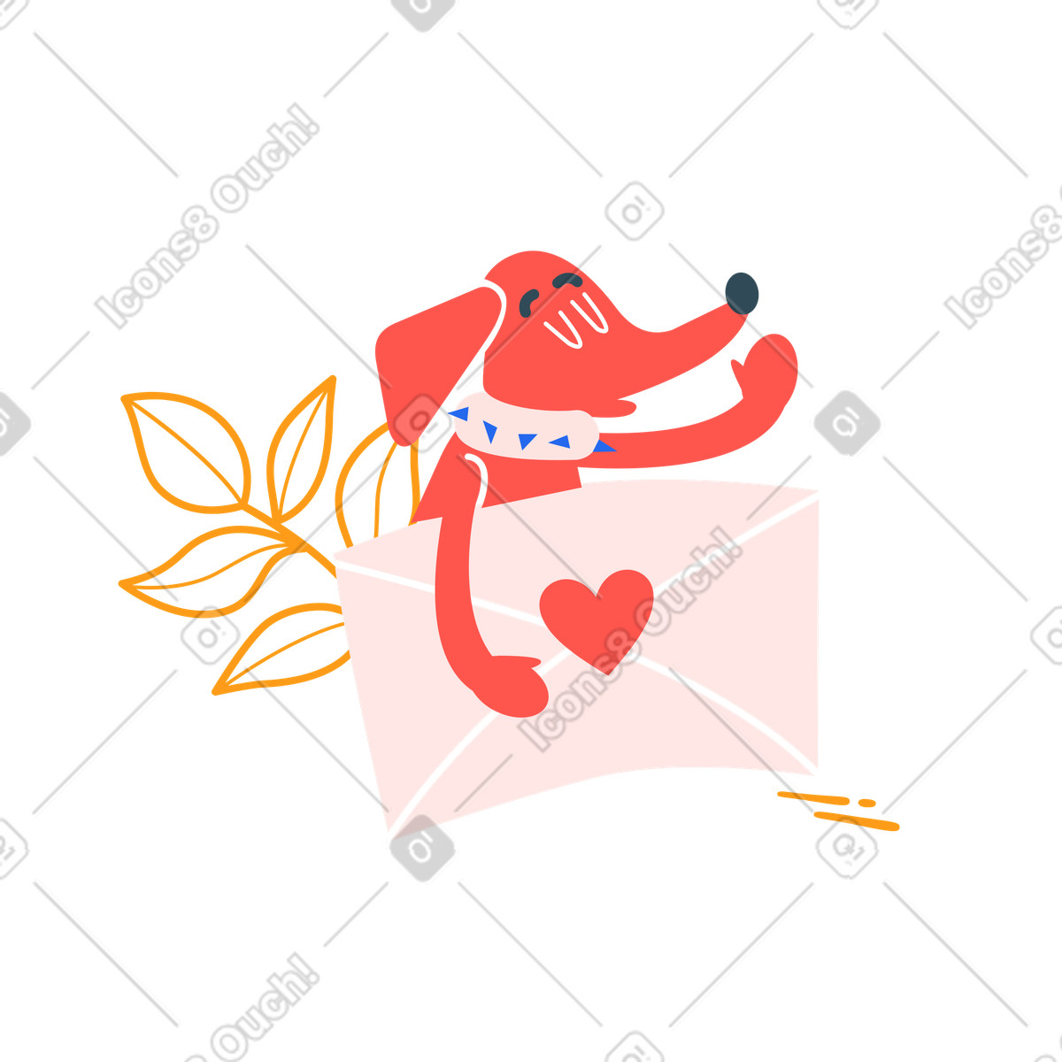 Ilustración Dog holding heart envelope, Sending love or affectionate message en estilo Kingdom a descargar en PNG y SVG