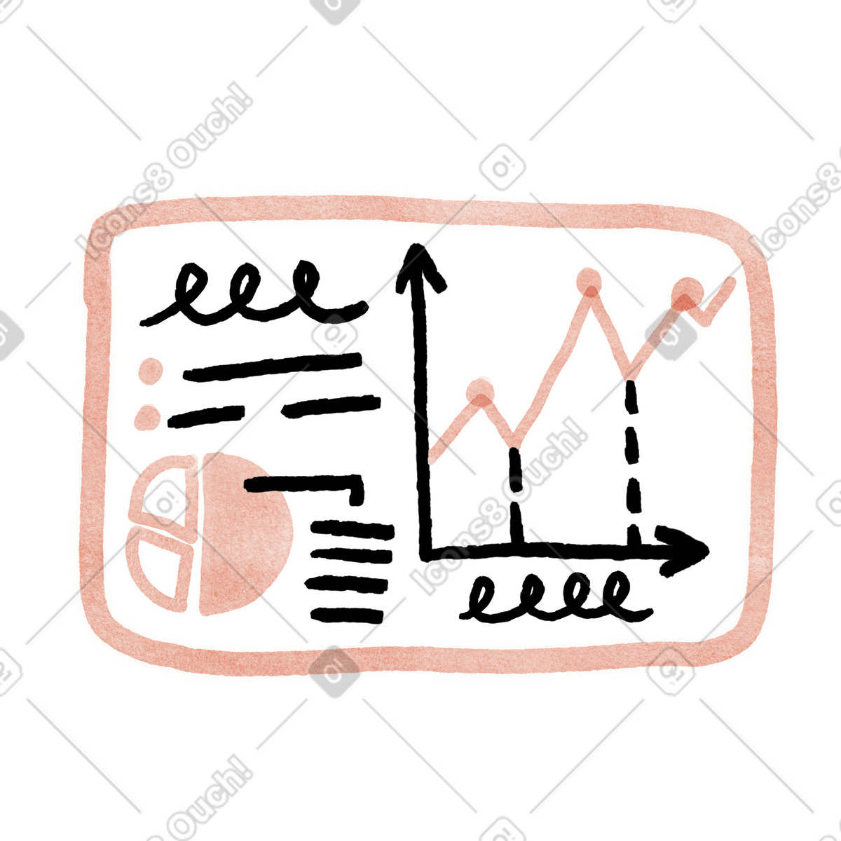 Illustration Analytics dashboard with line chart pie and data notes dans le style Anthropic Claude Hand Drawn à télécharger aux formats PNG, SVG