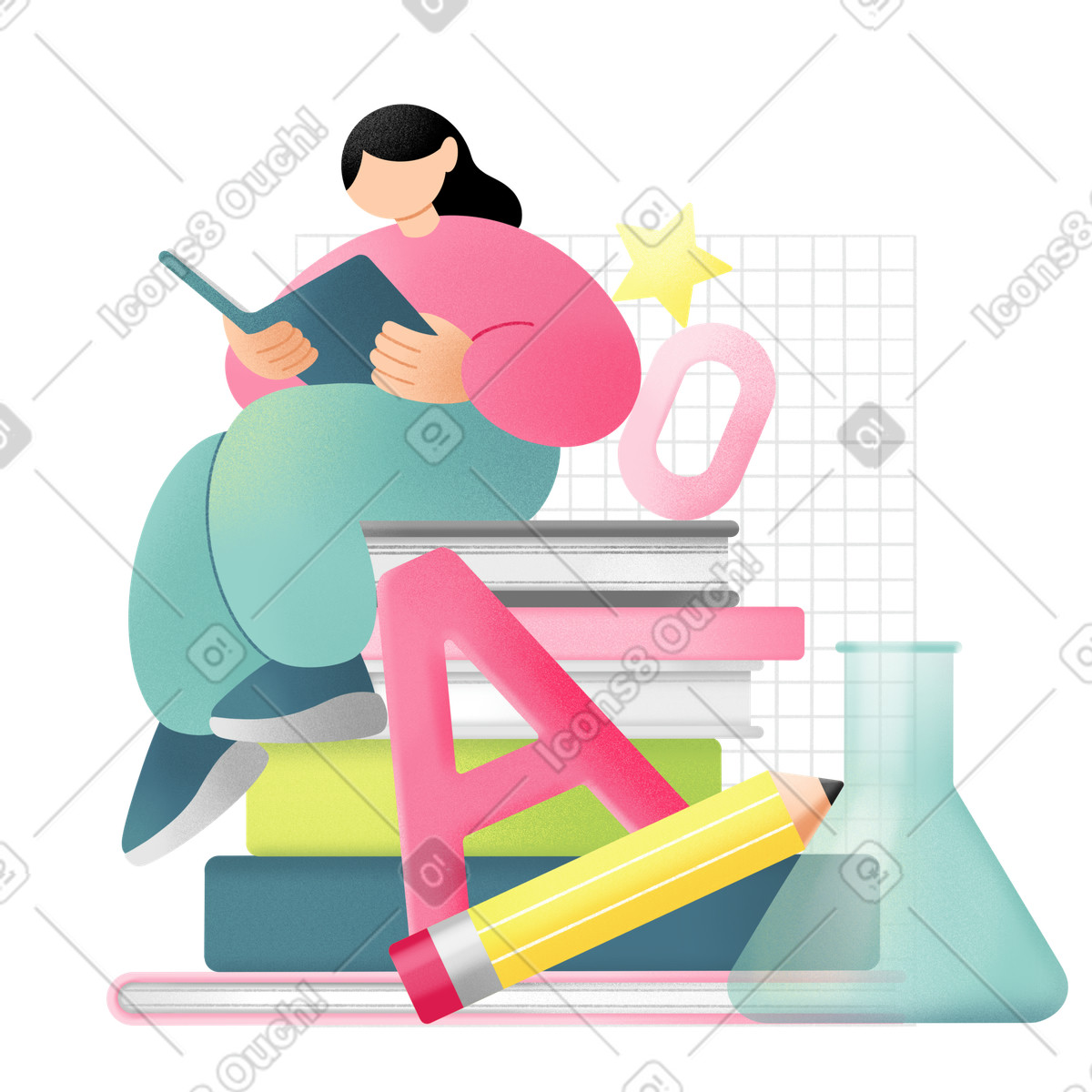 Young woman studying illustration in Joy style download in PNG, SVG