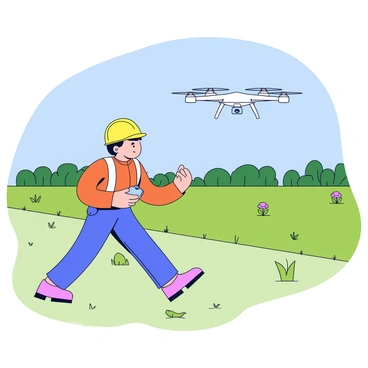A contractor using a drone to survey a large open field for a new project