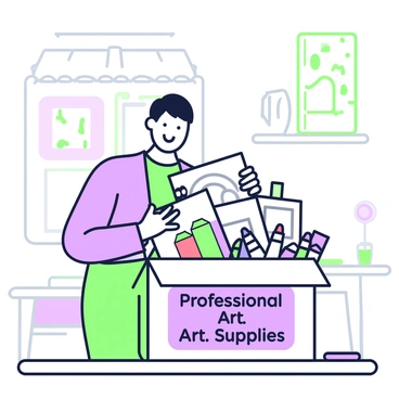 A person excitedly opening a box labeled 'Professional Art Supplies' only to find crayons and coloring books inside.