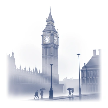 A foggy morning with Big Ben partially obscured by mist