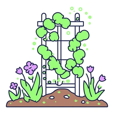 A lush green vine climbing up a wooden trellis in a sunny garden.