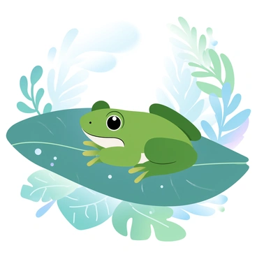 A small tree frog is nestled on a large green leaf in the jungle. The frog's skin has vibrant green hues that blend seamlessly with the leaf's texture. Surrounding the leaf are various shades of green foliage, with some leaves featuring intricate patterns and details. Sunlight filters through the canopy above, creating dappled light on the scene. Small droplets of dew are visible on the leaf surface, adding a fresh appearance. In the background, hints of additional greenery and tropical plants can be seen, enhancing the jungle atmosphere.