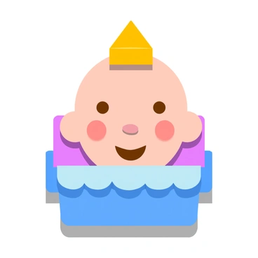 A smiling infant wearing a tiny "baptism cap" is lying in a crib with soft bedding.