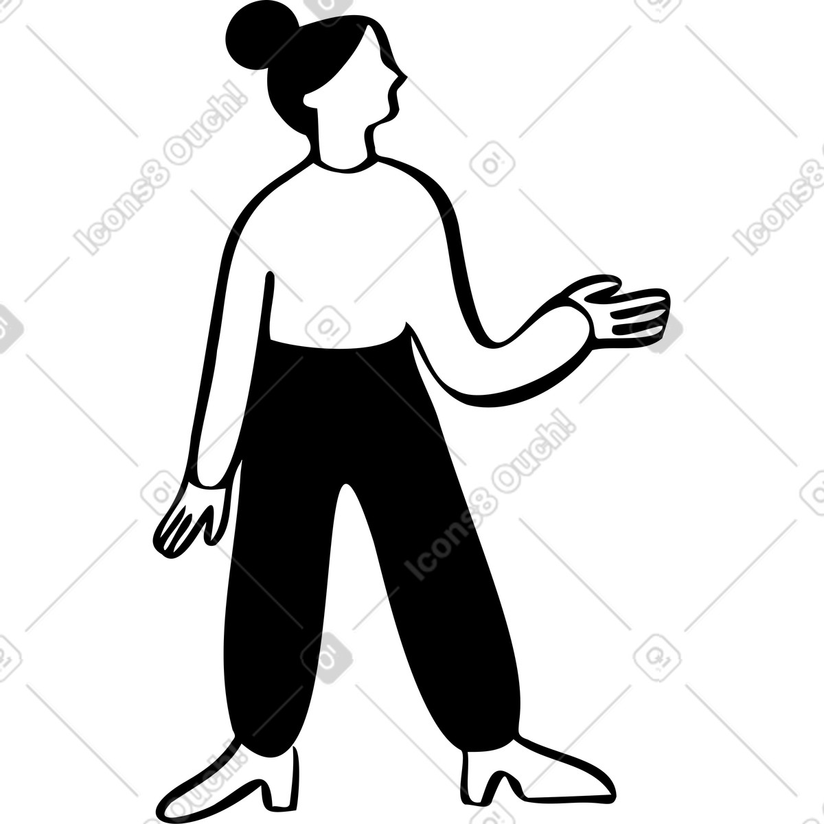 Ilustración Mujer de pie con la mano en alto estilo Journal a descargar PNG y SVG