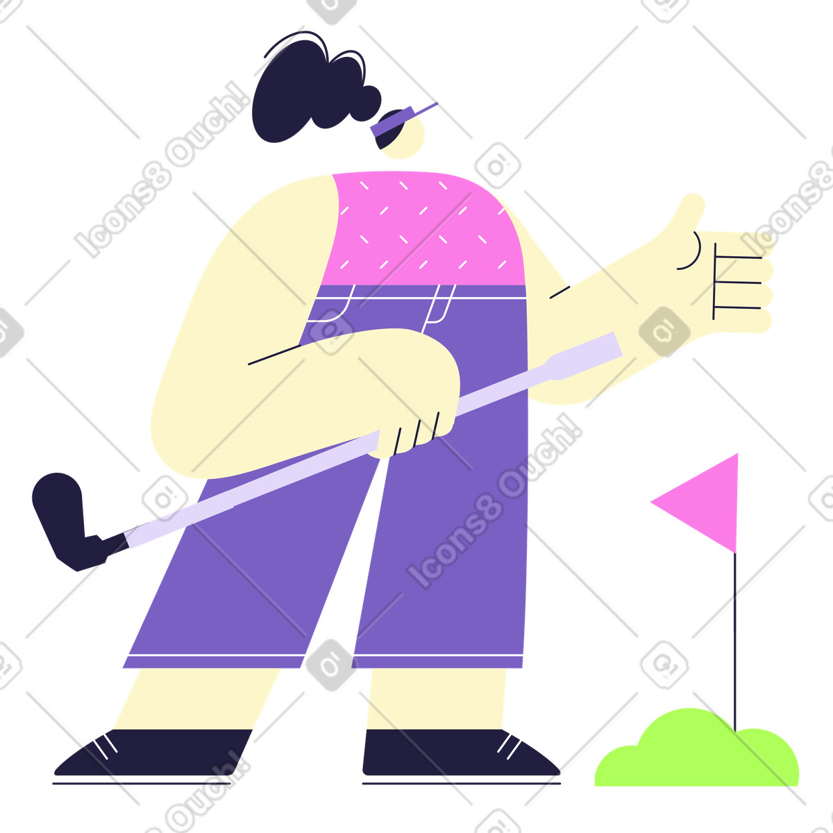Ilustración Mujer dando pulgares hacia arriba en el campo de golf estilo Mellow a descargar PNG y SVG