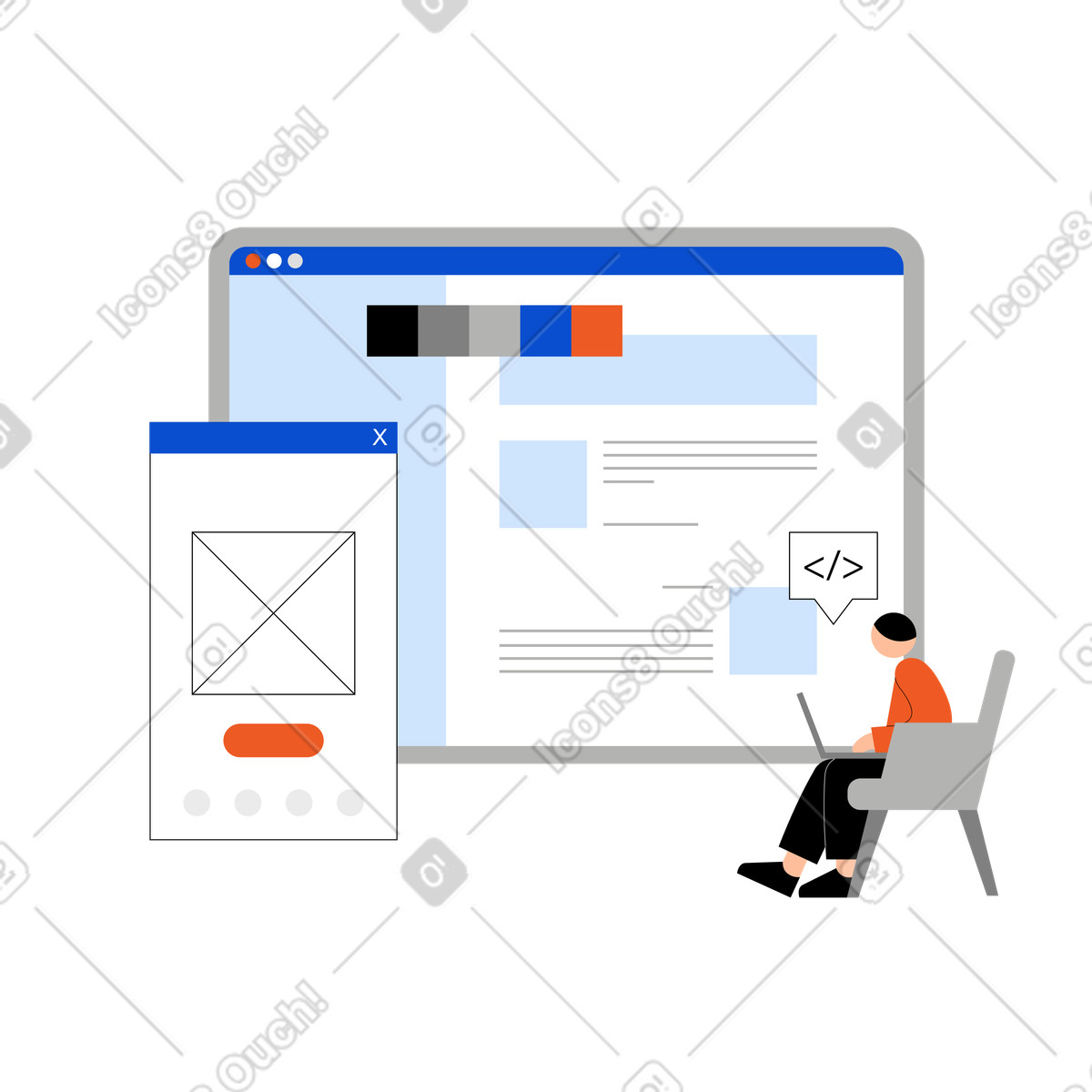 Young male software developer writing code illustration in PNG, SVG