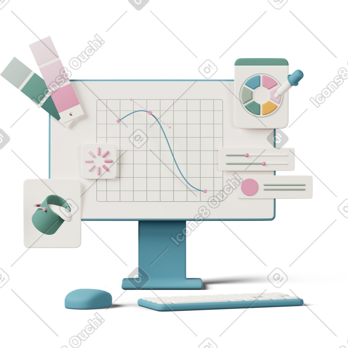 3D Casual life 스타일의 Web design program on computer screen 일러스트레이션 PNG, SVG 다운로드