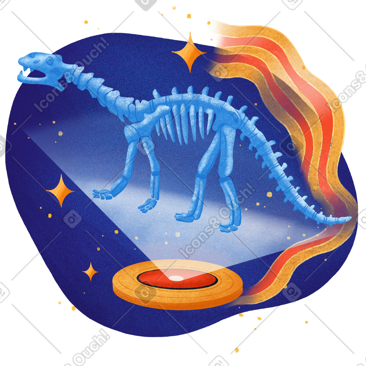 Hologram of dinosaur bones, Augmented reality for paleontology illustration in Gleam style download in PNG, SVG
