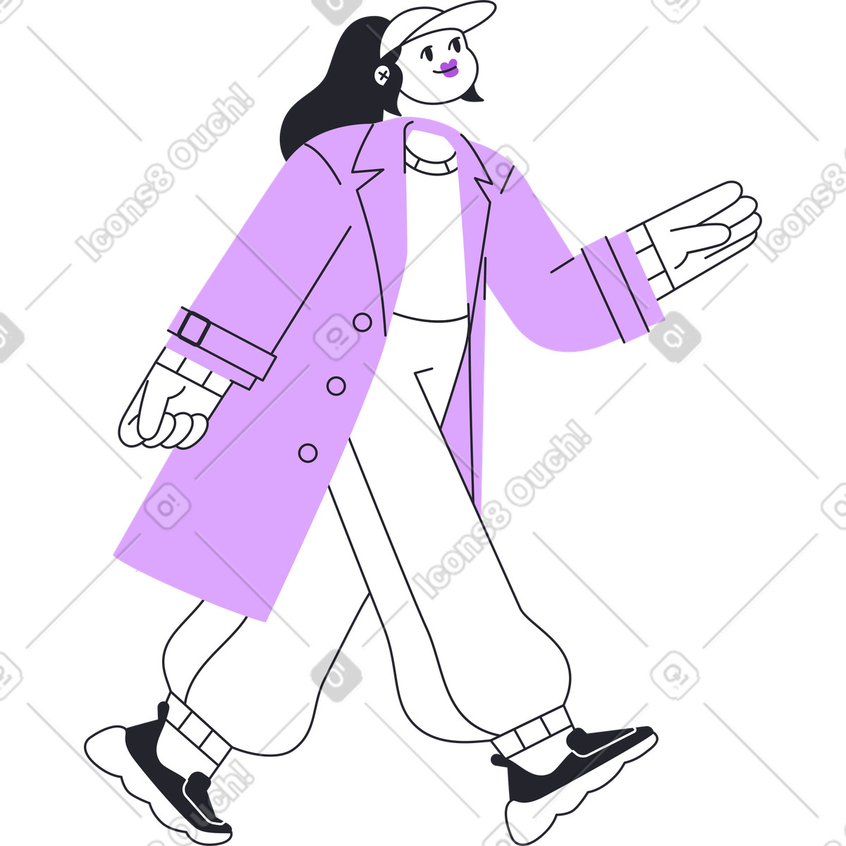 Ilustração de Mulher andando em sobretudo roxo no estilo Grapy para baixar PNG, SVG