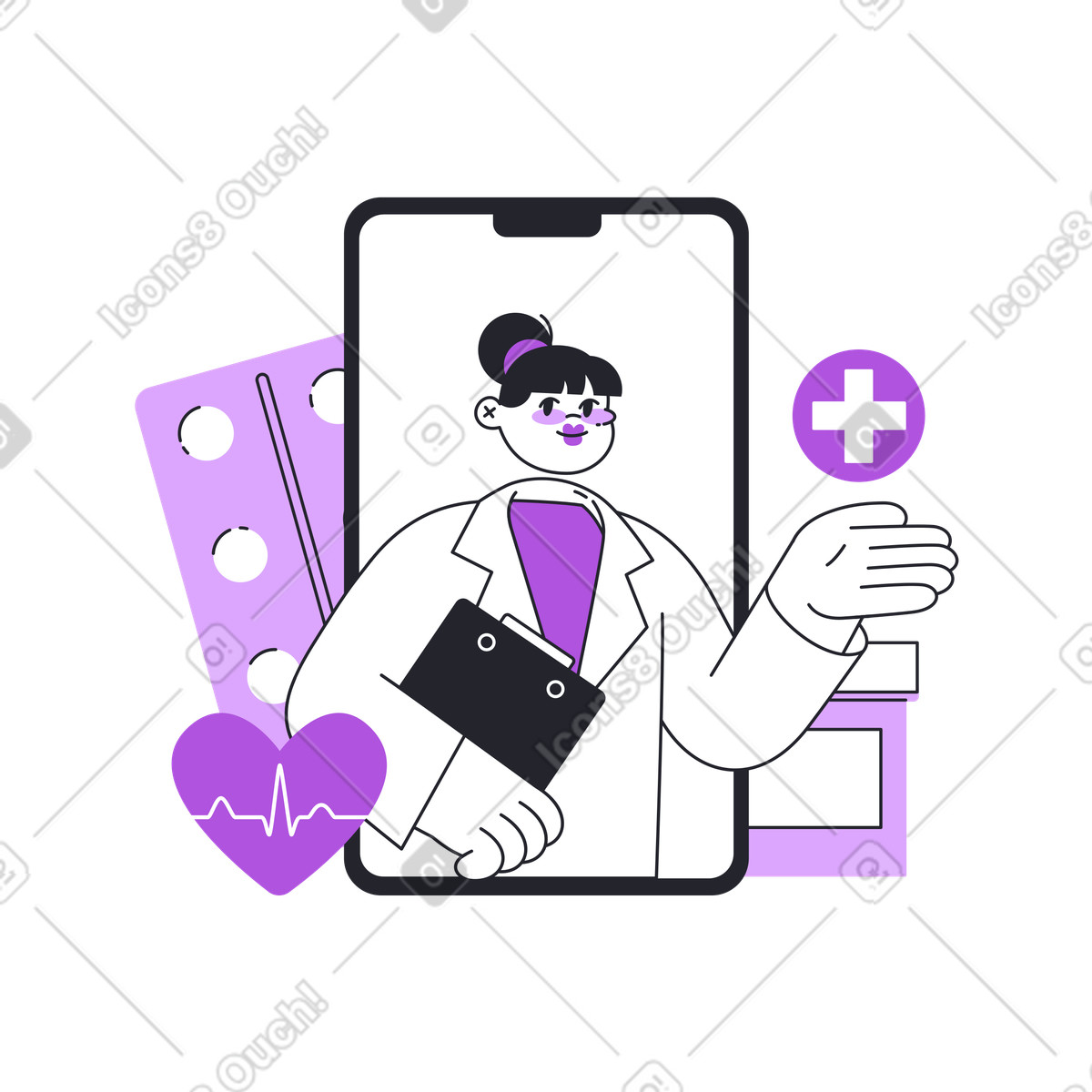 Ilustração de Doctor consultation on smartphone screen, Online patient support and virtual healthcare access em no estilo Grapy para baixar em PNG, SVG