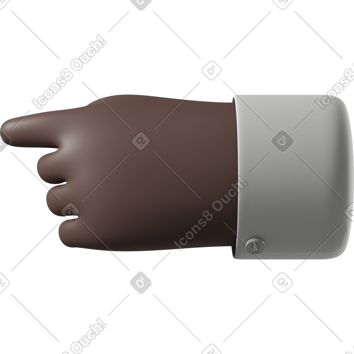 Illustration Black skin hand pointing left dans le style 3D Hands Fun&Wild à télécharger aux formats PNG, SVG