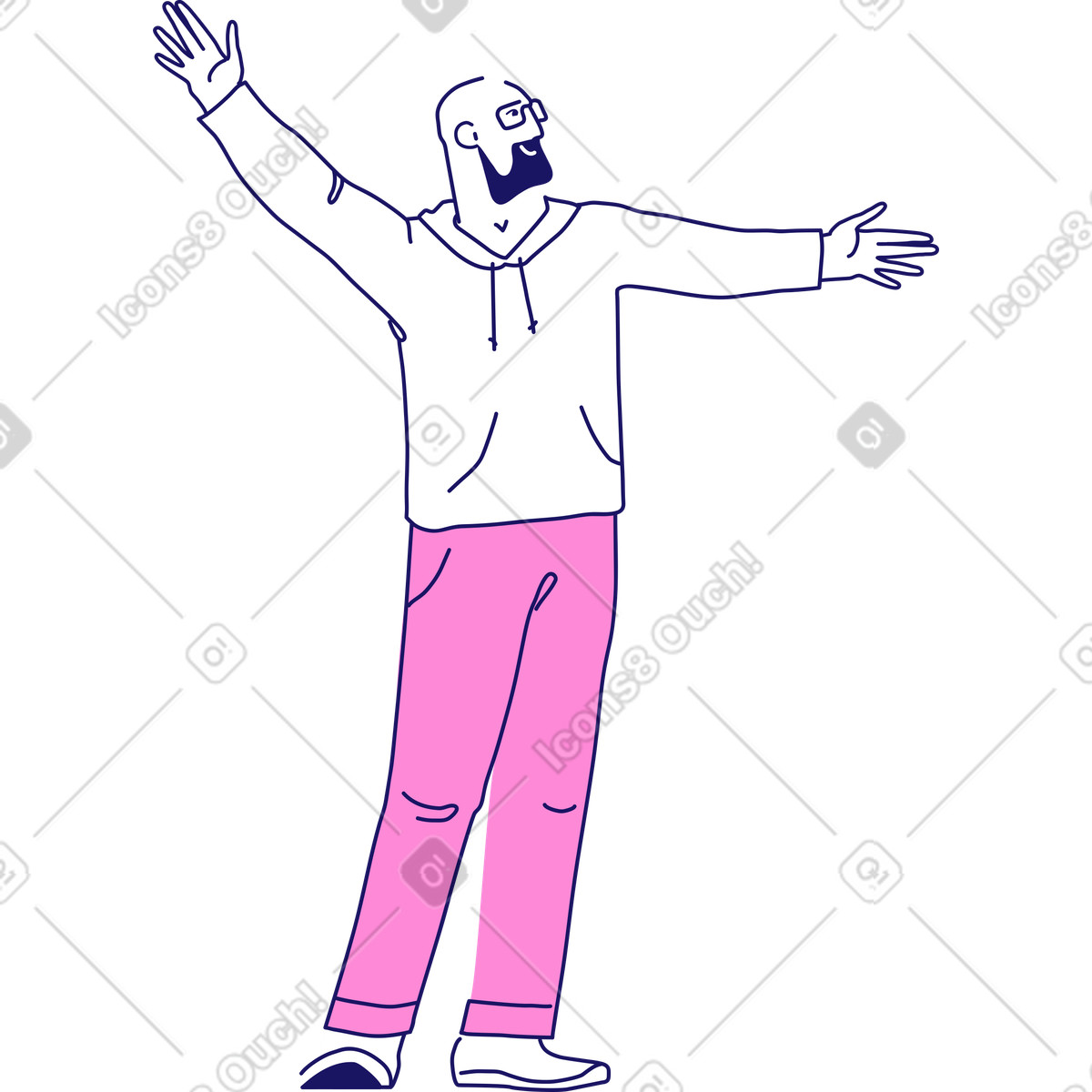 下载 Matey 风格的 戴眼镜的男人张开双臂 插画，支持 PNG、SVG 格式