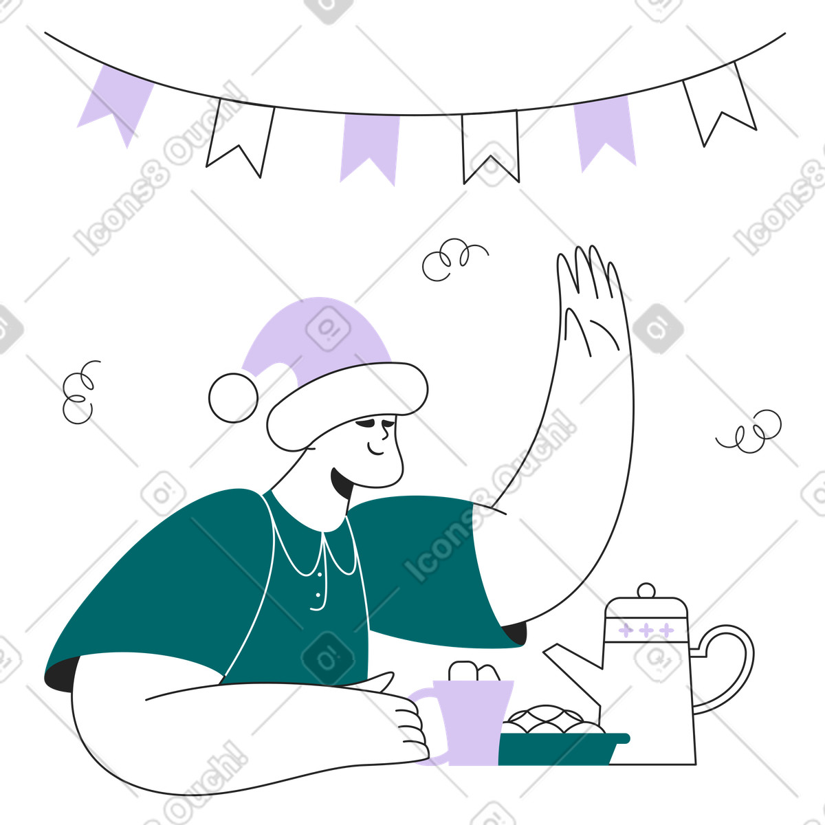 Ilustração de Homem comemorando o natal em casa no estilo Sammy Line para baixar PNG, SVG