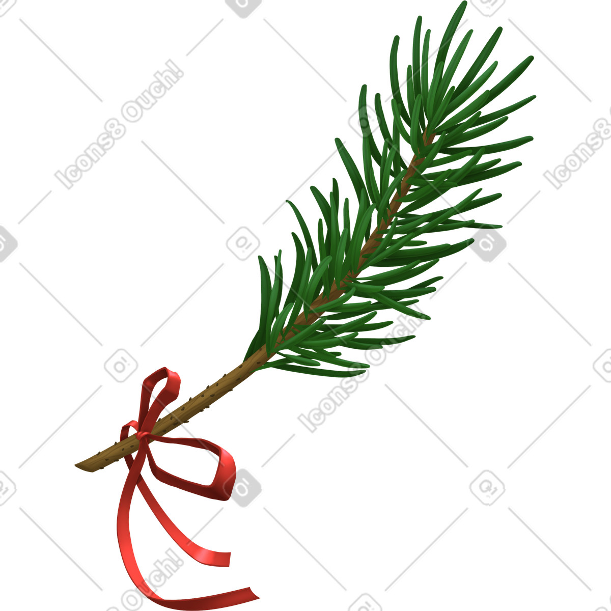 Christmas tree branch with ribbon illustration in Props style download in PNG, SVG