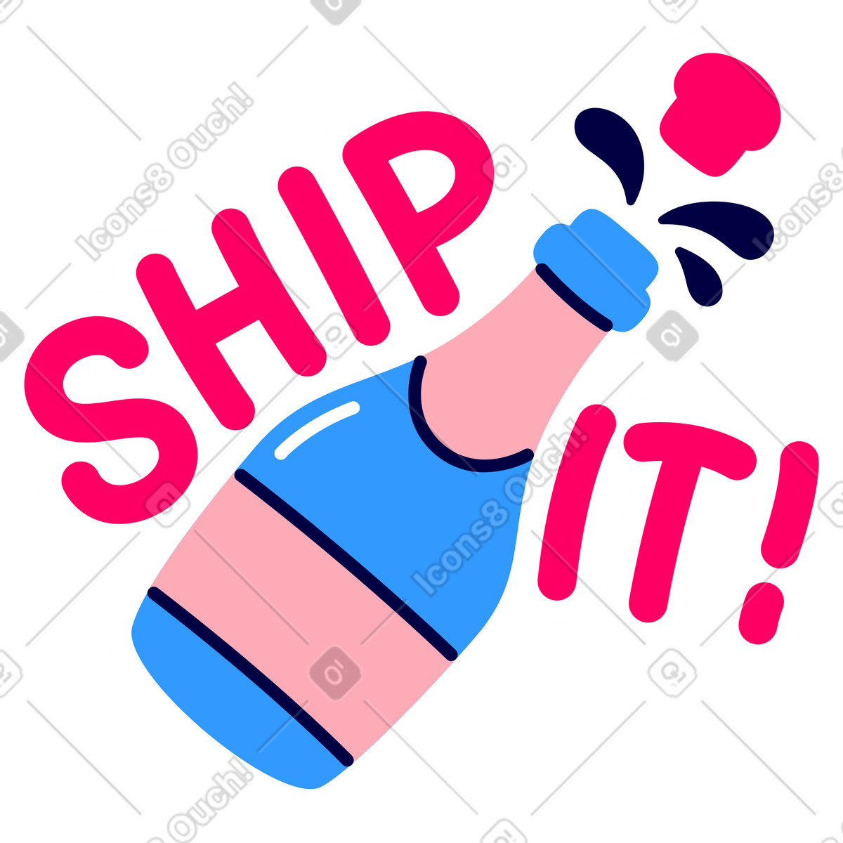 Rondy Stickers スタイルの レタリング ステッカー船それ! のアニメーションイラストをGIF、Lottie (JSON)、AEでダウンロード