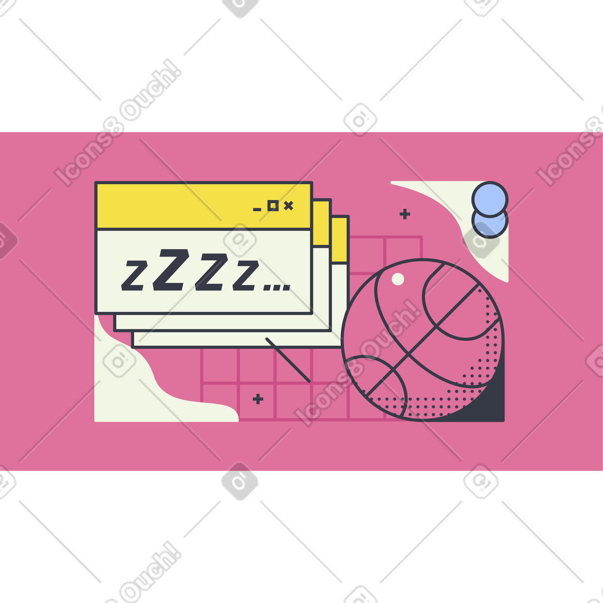 Notification window open next to basketball illustration in Abstract style download in PNG, SVG