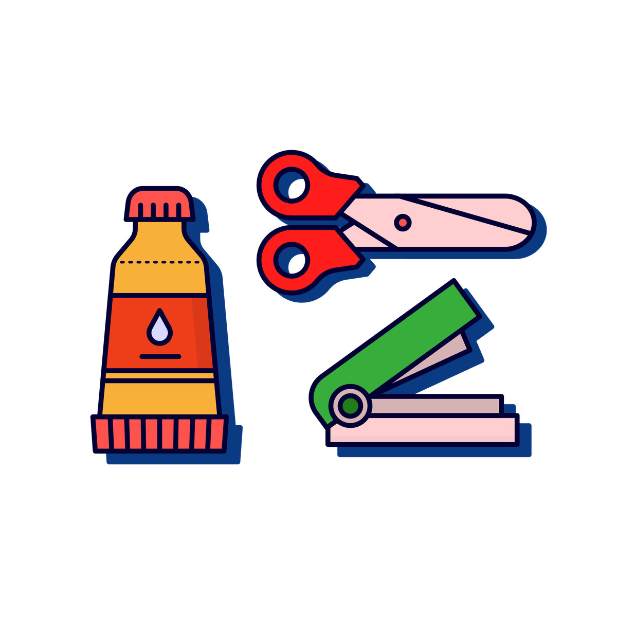 Gummy スタイルの Stationery kit with scissors, stapler and glue のイラストをPNG、SVG形式でダウンロード