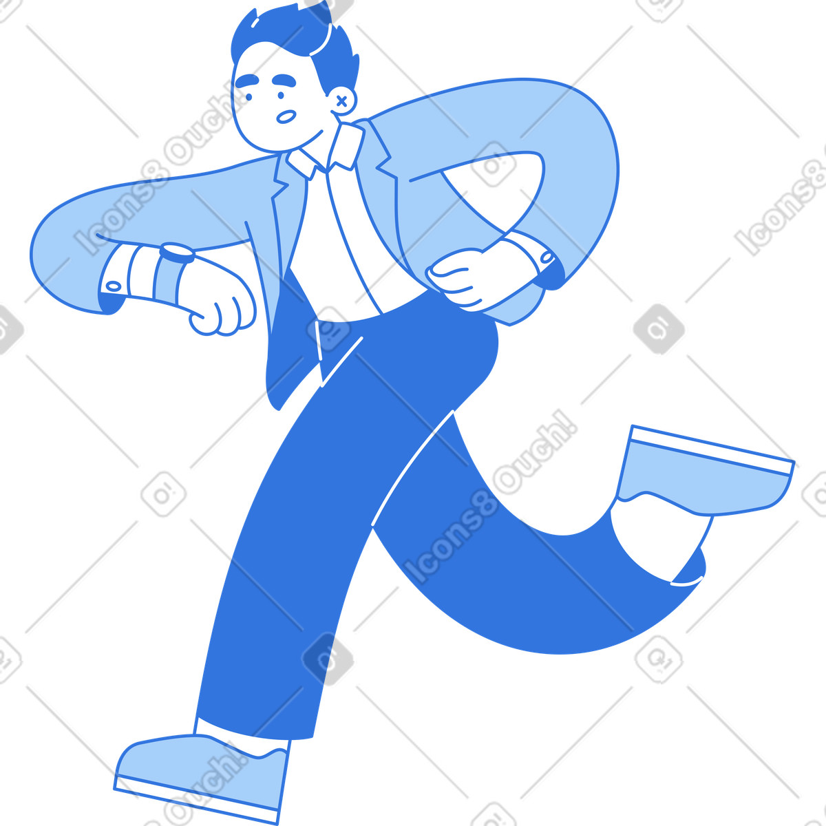 Ilustración Hombre corriendo y mirando su reloj en estilo Sky a descargar en PNG SVG