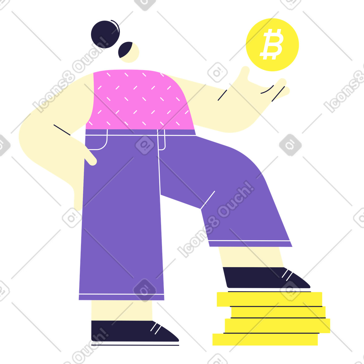 Ilustração de Mulher com pilha bitcoins em no estilo Mellow para baixar em PNG, SVG