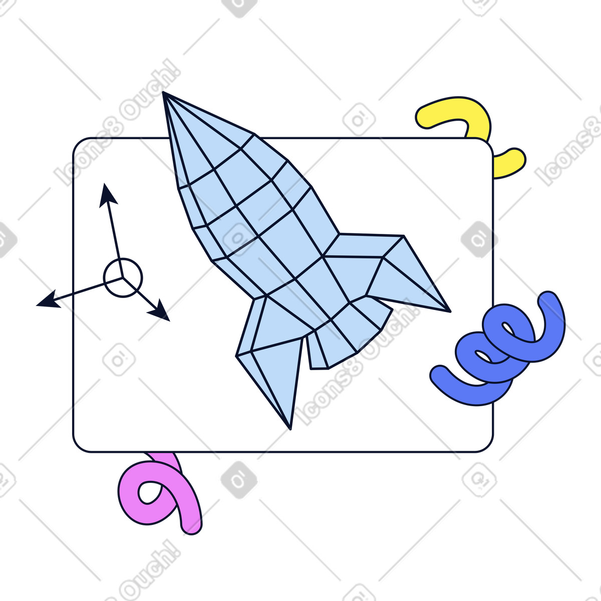 3d modeling, mesh generation, polygon rocket model in editor window illustration Flexy style download PNG, SVG