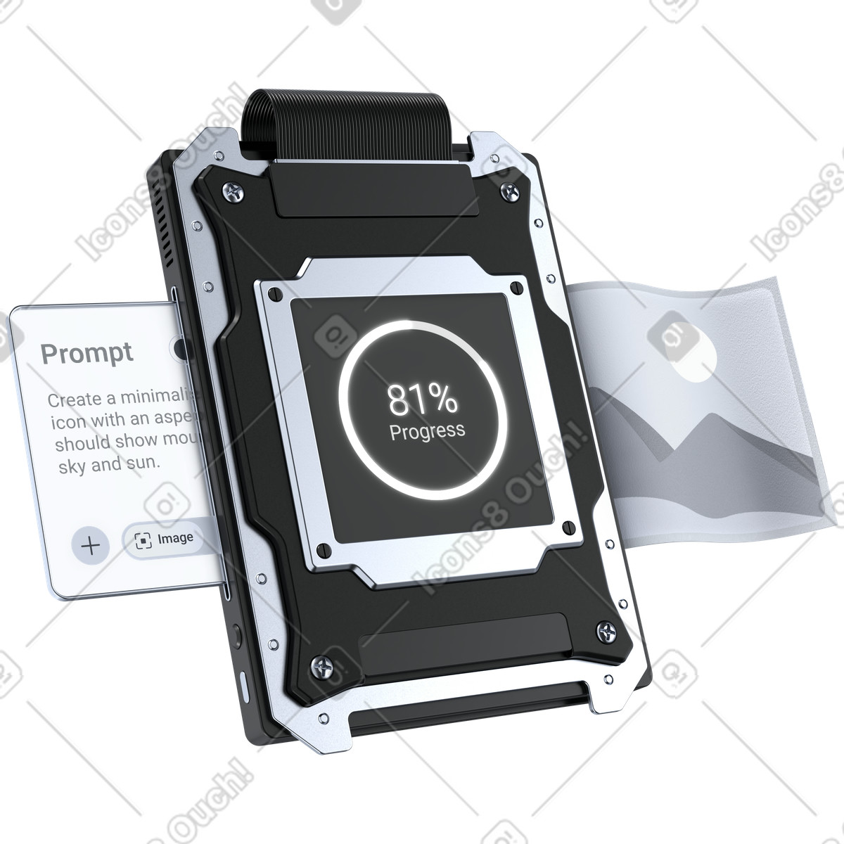 AI content generation prompt interface with circular progress meter illustration in 3D Pro style download in PNG, SVG