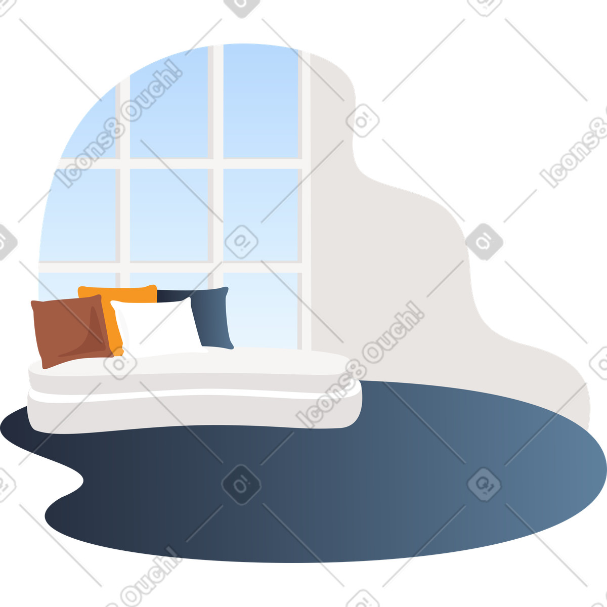 Room with a large window and white sofa illustration in Vivid style download in PNG, SVG