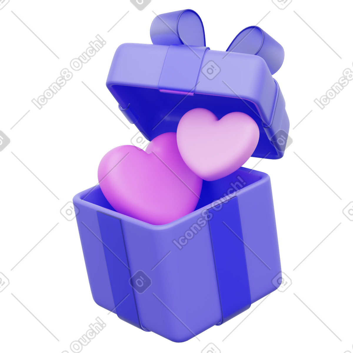 Open gift box with hearts, love surprise icon, valentine present symbol illustration in 3D Playful style download in PNG, SVG