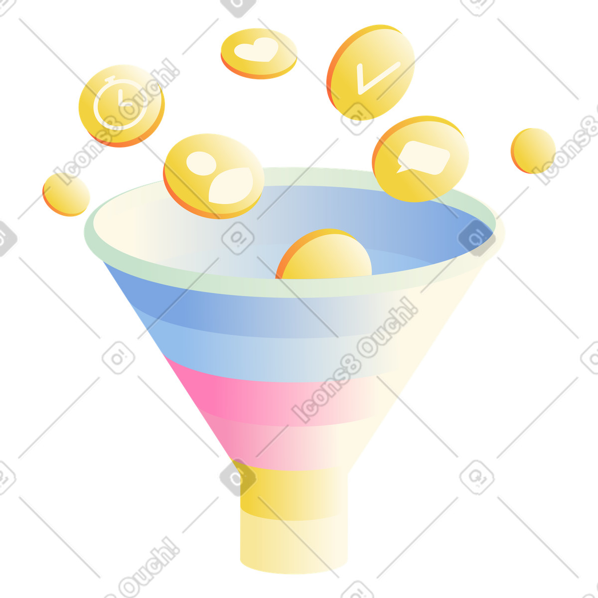 Funnel di vendita con icone, gestione della pipeline e monitoraggio dei lead illustrazione in stile Beam scarica in PNG, SVG