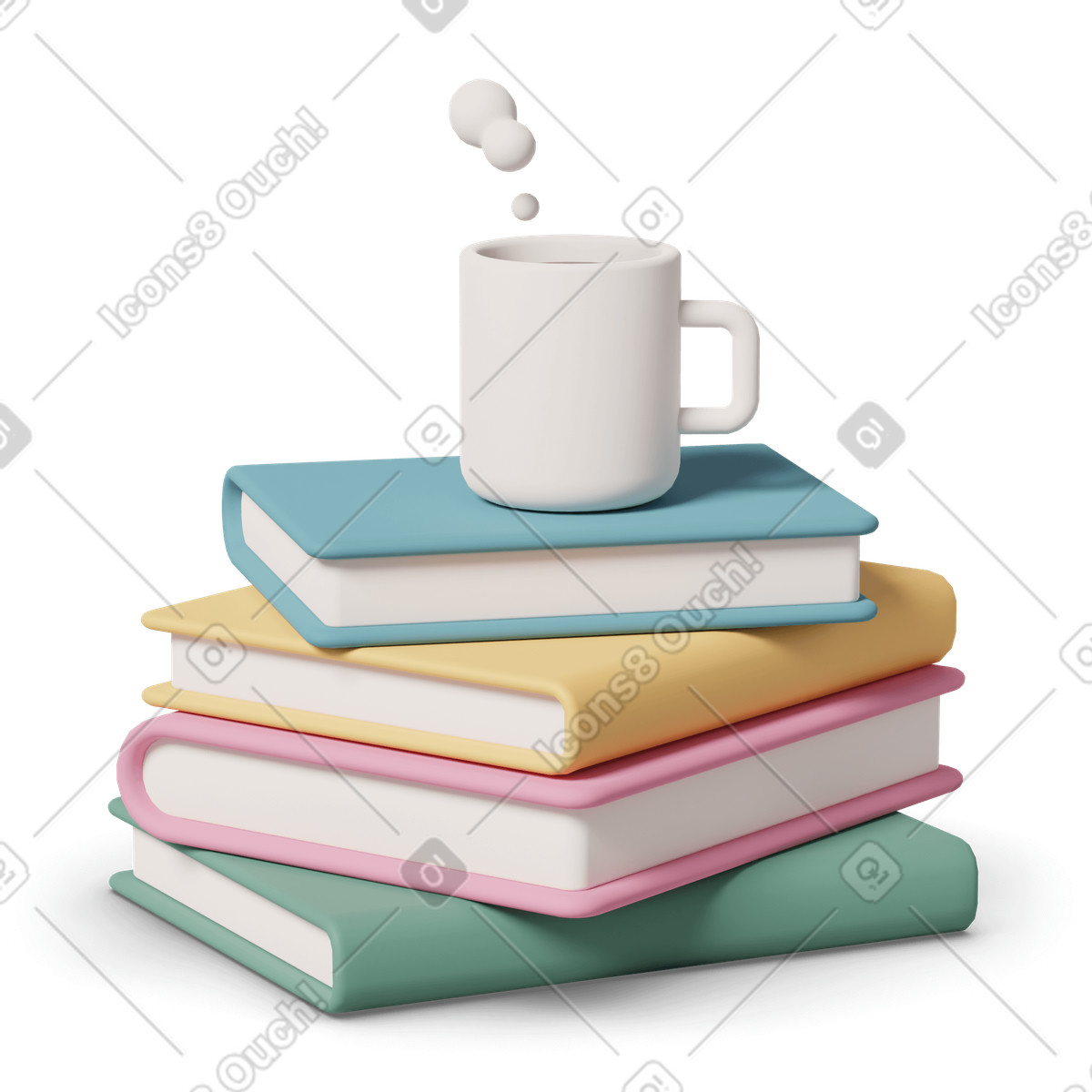 Books and cup illustration in 3D Casual life style download in PNG, SVG