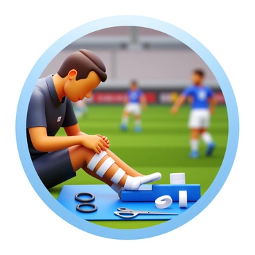 A close-up of an athletic trainer taping an ankle injury on the sidelines