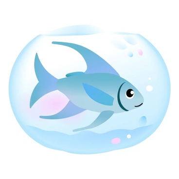 An angelfish with vibrant colors is swimming gracefully in the ocean. The fish is accentuated by its elongated fins and distinctive shape. Above the water's surface, the sky is reflected, creating a beautiful interplay of colors. The water is clear, allowing the viewer to see the angelfish moving effortlessly through the aquatic environment. Soft waves ripple gently across the surface, enhancing the tranquil scene. The background features shades of blue, both in the water and the sky, merging seamlessly.