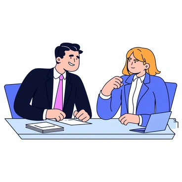 Two business people are engaged in a negotiation at a sleek conference table. One person is a man wearing a tailored black suit and a crisp white shirt, his brow furrowed and lips pursed in an aggressive expression. The other is a woman in a navy blue blazer, leaning forward with narrowed eyes and a firm jawline, clearly reflecting tension. Their hands are placed firmly on the table, emphasizing the intensity of the moment. In the background, there are stacks of papers and a laptop, suggesting a serious business environment.